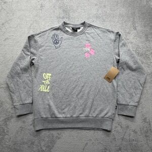 Vans Sweatshirt Mens X-Small‎ Gray Graphic Crewneck Off The Wall Floral Print